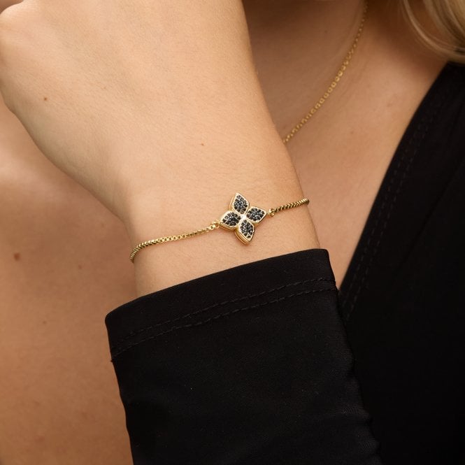 Jon Richard Jon Richard 14ct Gold Plated And Jet Druzy Stone Clover Bracelet