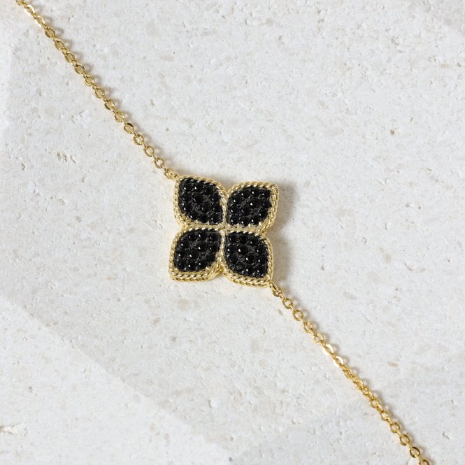 Jon Richard Jon Richard 14ct Gold Plated And Jet Druzy Stone Clover Bracelet