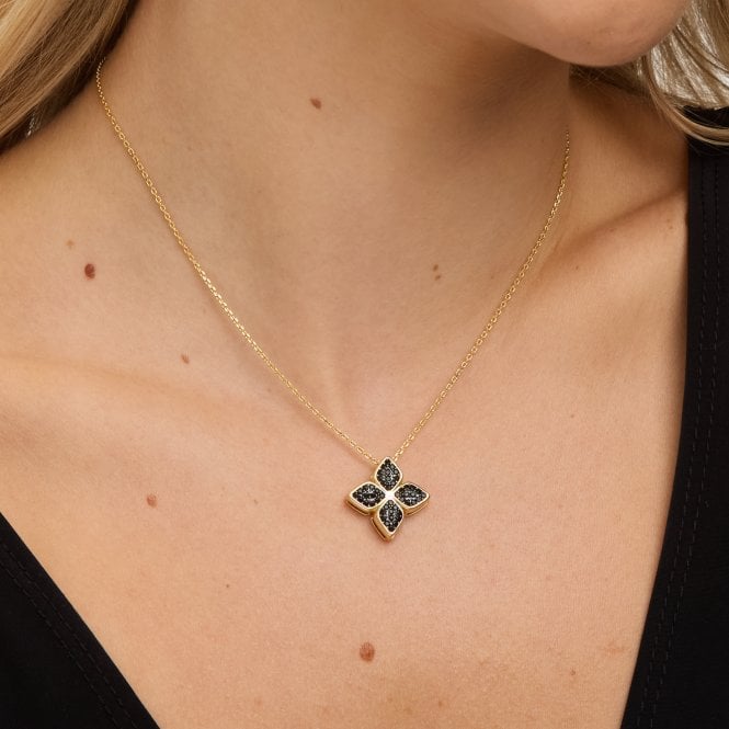 Jon Richard Jon Richard 14ct Gold Plated And Jet Druzy Stone Clover Pendant