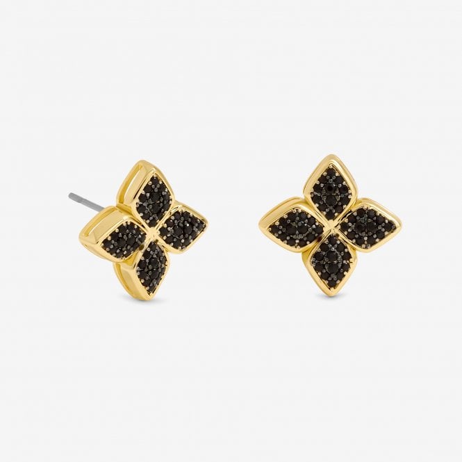 jon richard Jon Richard 14ct Gold Plated and Jet Druzy Stone Clover Earrings