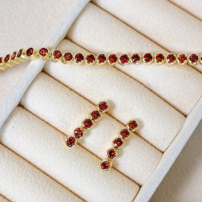 Jon Richard Jon Richard 14ct Gold Plated And Red Cubic Zirconia Tennis Earrings - Gift Box