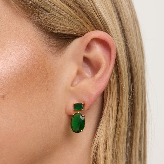 Jon Richard Jon Richard 14ct Gold Plated Crystal And Emerald Drop Earrings