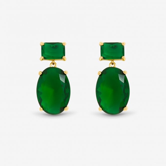 jon richard Jon Richard 14ct Gold Plated Crystal and Emerald Drop Earrings