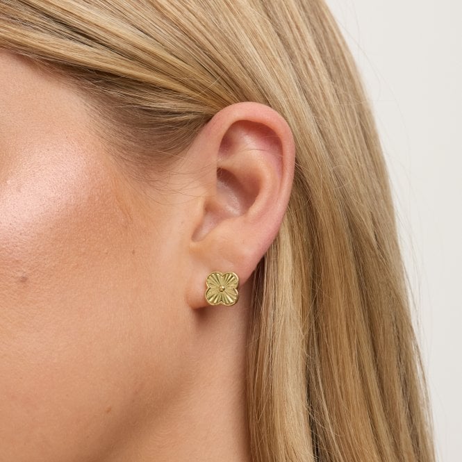 Jon Richard Jon Richard 14ct Gold Plated Diamond Cut Clover Earrings