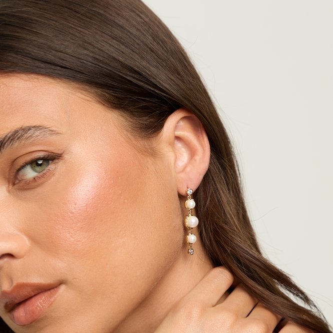 Jon Richard Jon Richard 14ct Gold Plated Graduated Pearl Drop Earrings