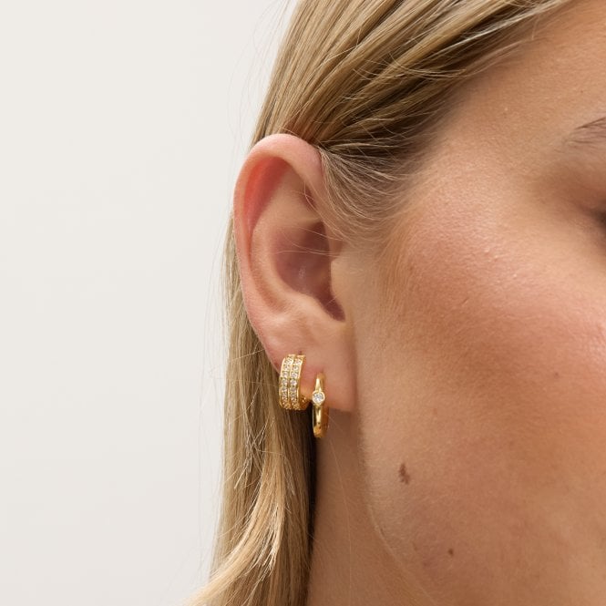 Jon Richard Jon Richard 14ct Gold Plated Polished And Pave Hoops - Pack Of 2