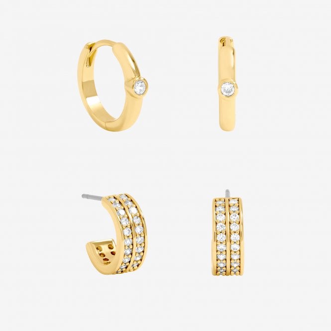 jon richard Jon Richard 14ct Gold Plated Polished and Pave Hoops - Pack of 2