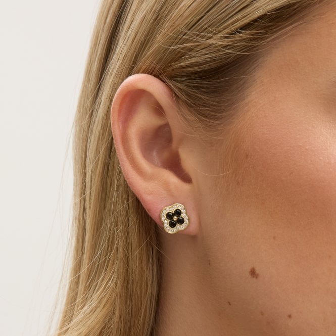 Jon Richard Jon Richard 14K Gold Plated Crystal And Jet Clover Studs