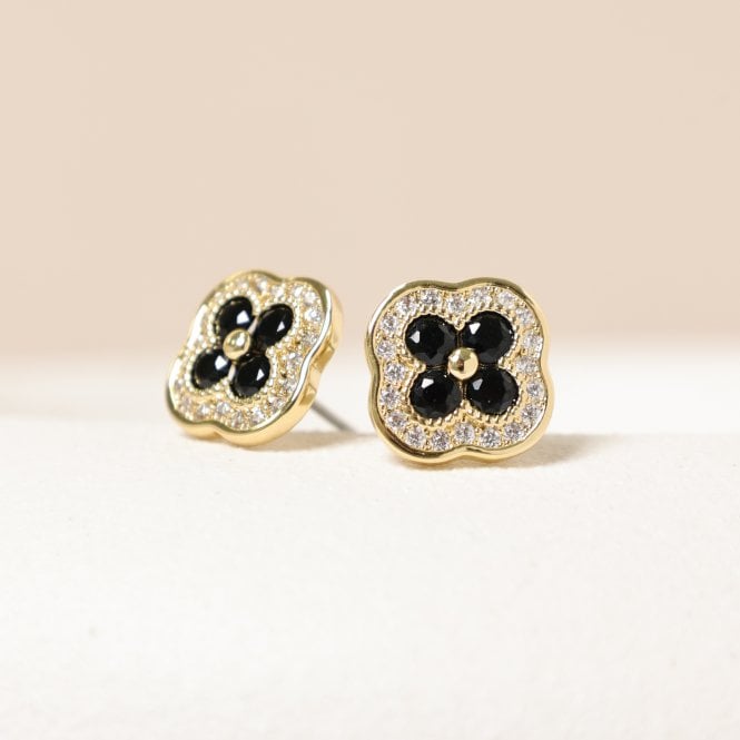 Jon Richard Jon Richard 14K Gold Plated Crystal And Jet Clover Studs