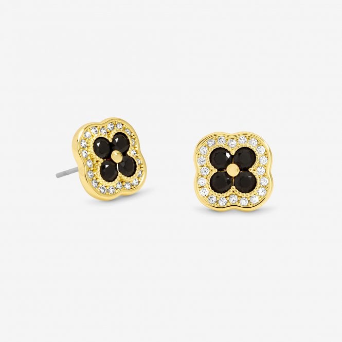 jon richard Jon Richard 14K Gold Plated Crystal and Jet Clover Studs