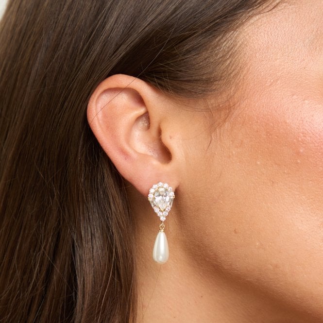 Jon Richard Jon Richard 14K Gold Plated Crystal And Pearl Drop Earrings