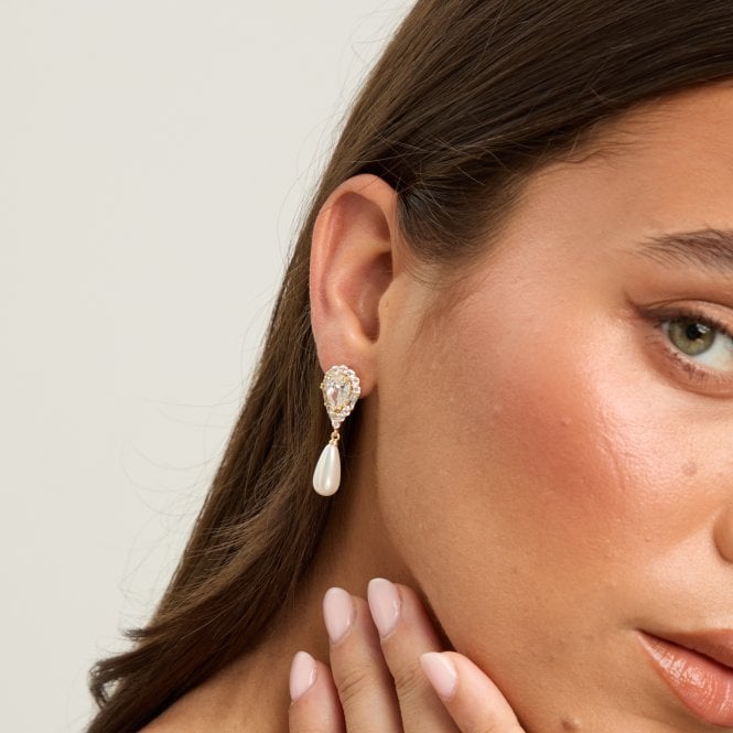 Jon Richard Jon Richard 14K Gold Plated Crystal And Pearl Drop Earrings