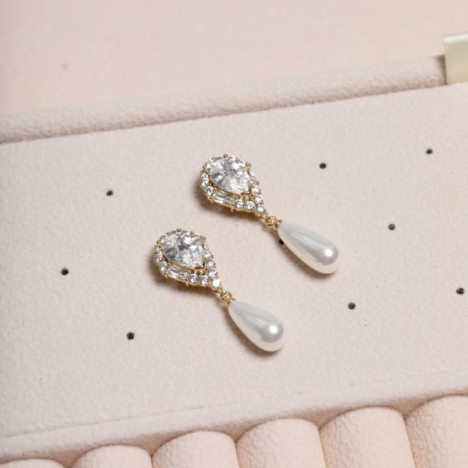 Jon Richard Jon Richard 14K Gold Plated Crystal And Pearl Drop Earrings