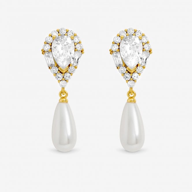 jon richard Jon Richard 14K Gold Plated Crystal and Pearl Drop Earrings
