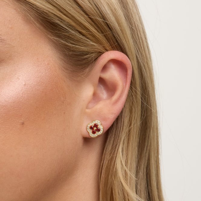 Jon Richard Jon Richard 14K Gold Plated Crystal And Ruby Clover Studs