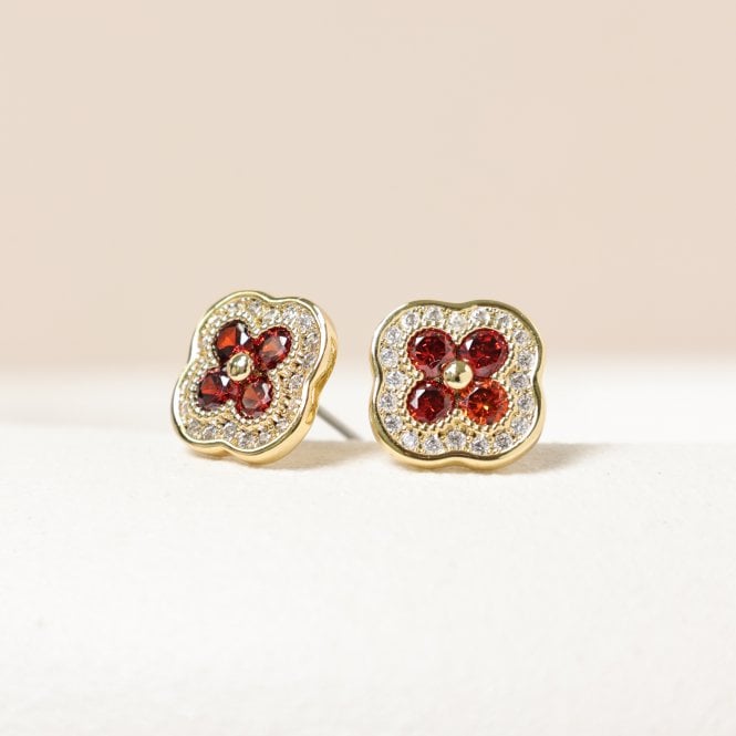 Jon Richard Jon Richard 14K Gold Plated Crystal And Ruby Clover Studs