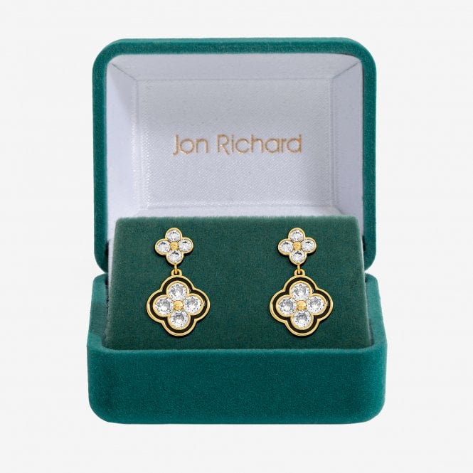 jon richard Jon Richard 14K Gold Plated Jet and Crystal Clover Earrings - Gift Box