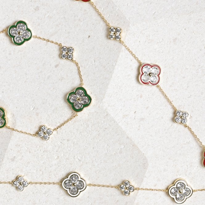 Jon Richard Jon Richard 14K Gold Plated Pave And Red Clover Bracelet