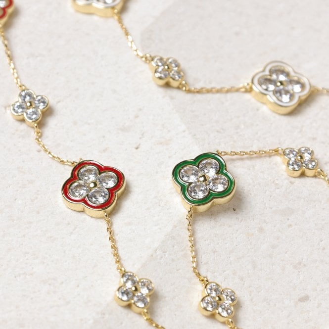 Jon Richard Jon Richard 14K Gold Plated Pave And Red Clover Bracelet