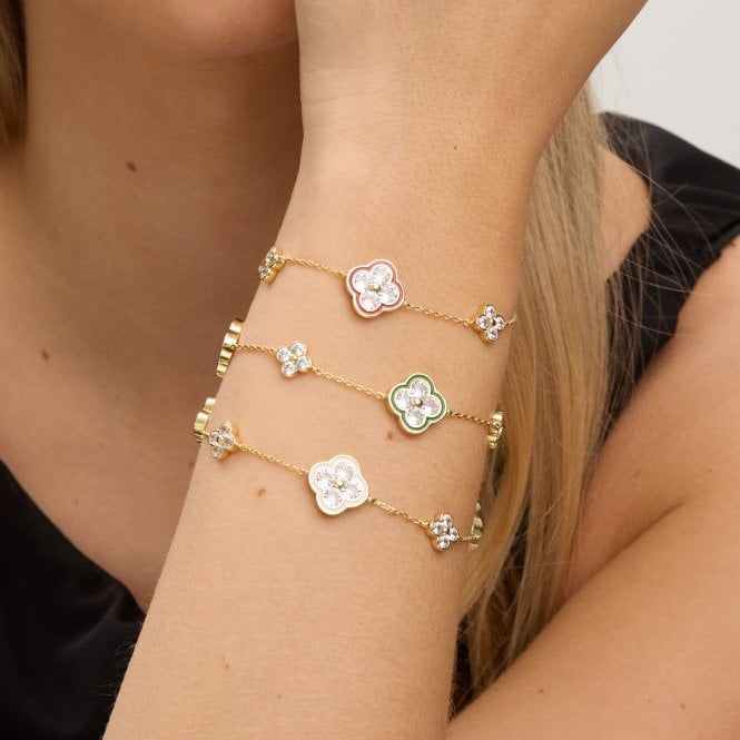 Jon Richard Jon Richard 14K Gold Plated Pave And White Clover Bracelet