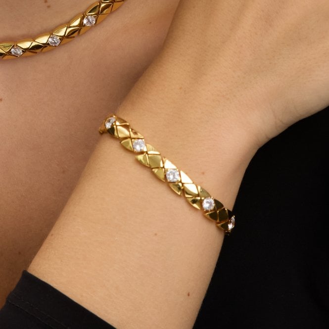 Jon Richard Jon Richard 18ct Gold Plated And Crystal Flat Chain Bracelet