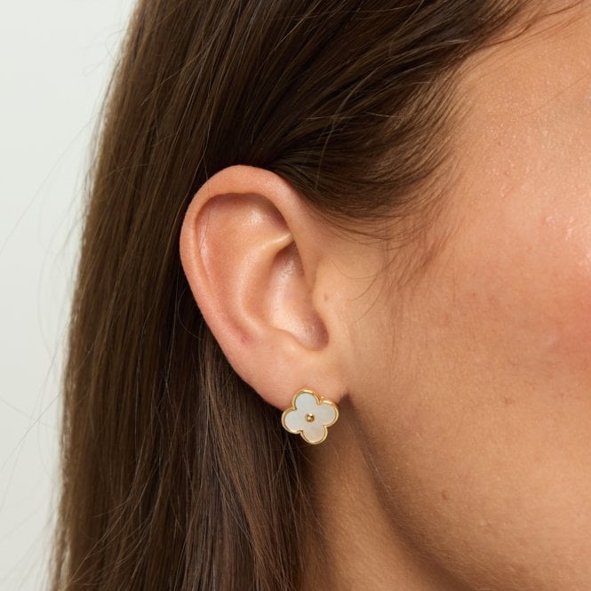 Jon Richard Jon Richard 18ct Gold Plated And Mother Of Pearl Clover Earrings - Hanging Heart