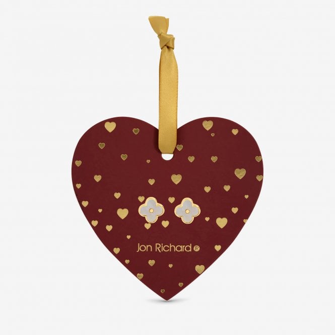 jon richard Jon Richard 18ct Gold Plated and Mother of Pearl Clover Earrings - Hanging Heart