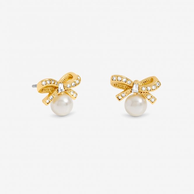 Jon Richard Jon Richard 18ct Gold Plated Bow And Pearl Earrings - Gift Cracker