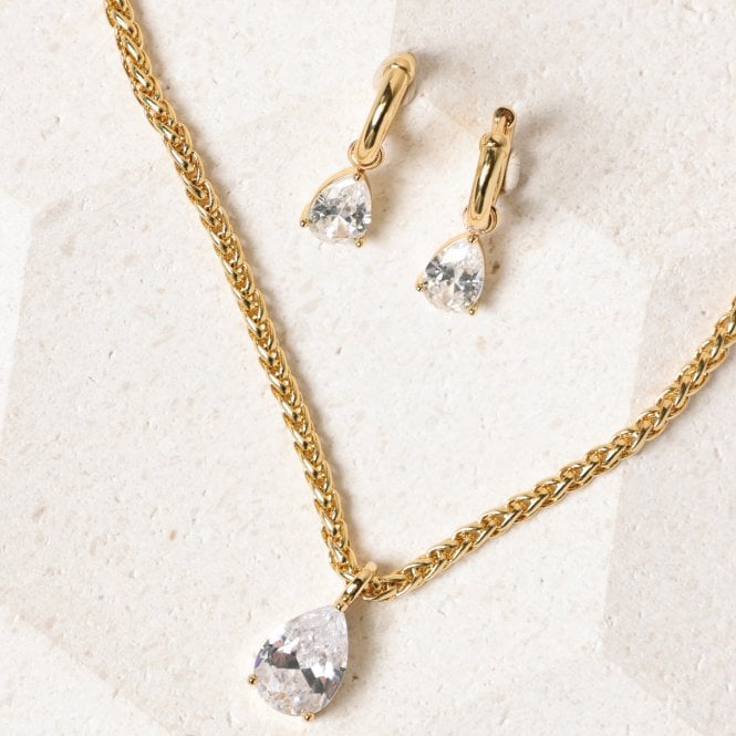 Jon Richard Jon Richard 18ct Gold Plated Chain And Cubic Zirconia Peardrop Earrings