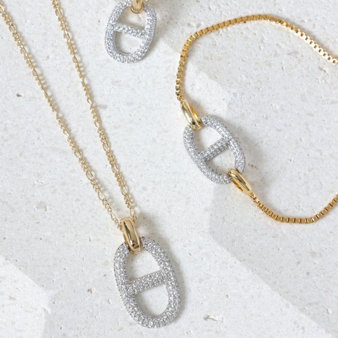 Jon Richard Jon Richard 18ct Gold Plated Two Tone Pave Link Necklace