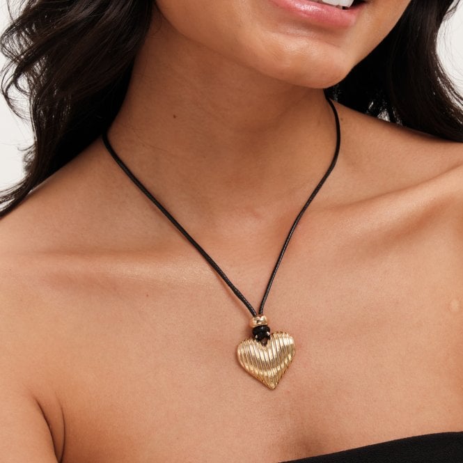Jon Richard Jon Richard Black Cord And Gold Plated Ridge Heart Pendant