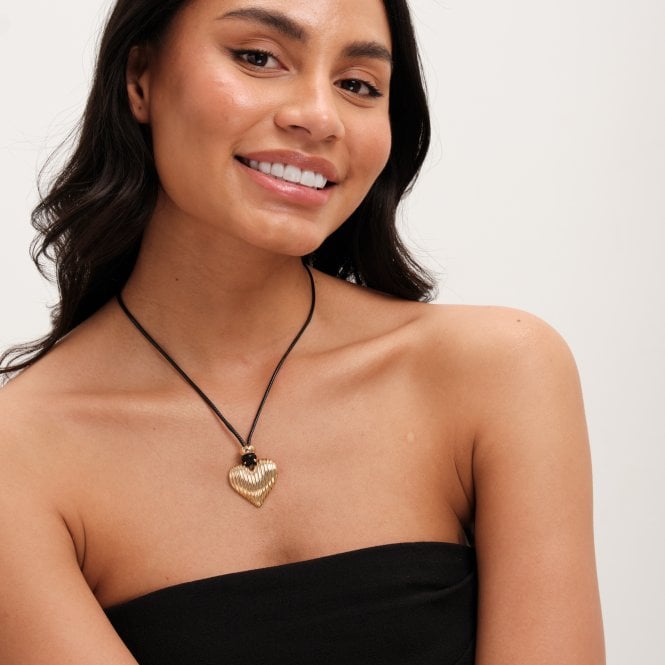 Jon Richard Jon Richard Black Cord And Gold Plated Ridge Heart Pendant
