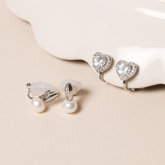 Jon Richard Jon Richard Cubic Zirconia And Pearl Clip Earrings