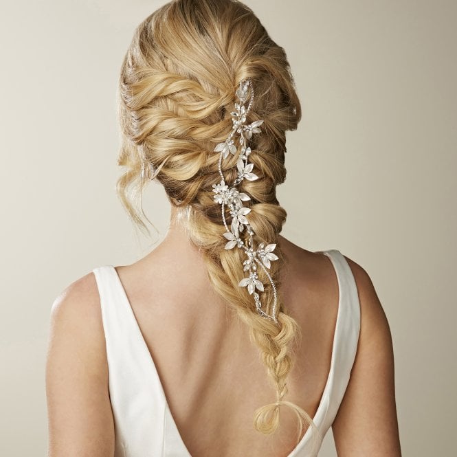 Jon Richard Jon Richard Gloria Silver Plated Cross Over Brushed Leaf And Pearl Hair Vine - Gift Pouch