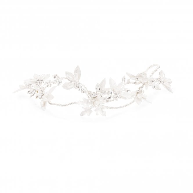 jon richard Jon Richard Gloria Silver Plated Cross Over Brushed Leaf And Pearl Hair Vine - Gift Pouch