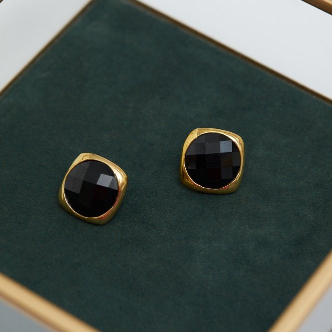 Jon Richard Jon Richard Gold Plate And Jet Facet Stud Earrings