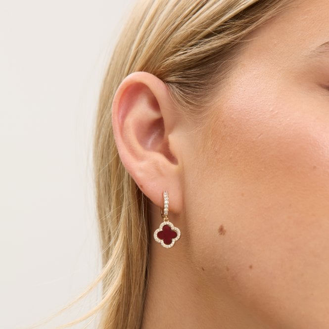 Jon Richard Jon Richard Gold Plated And Carnelian Clover Huggie Earrings