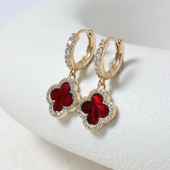 Jon Richard Jon Richard Gold Plated And Carnelian Clover Huggie Earrings