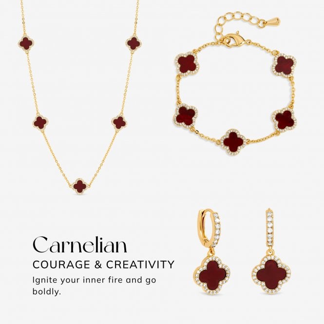 Jon Richard Jon Richard Gold Plated And Carnelian Clover Huggie Earrings