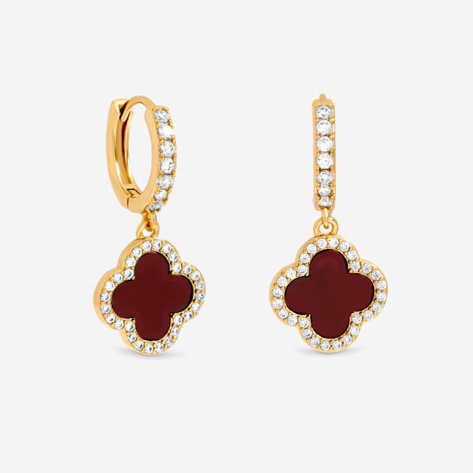 jon richard Jon Richard Gold Plated and Carnelian Clover Huggie Earrings