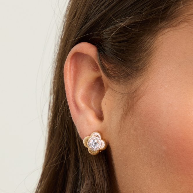 Jon Richard Jon Richard Gold Plated And Crystal Clover Earrings