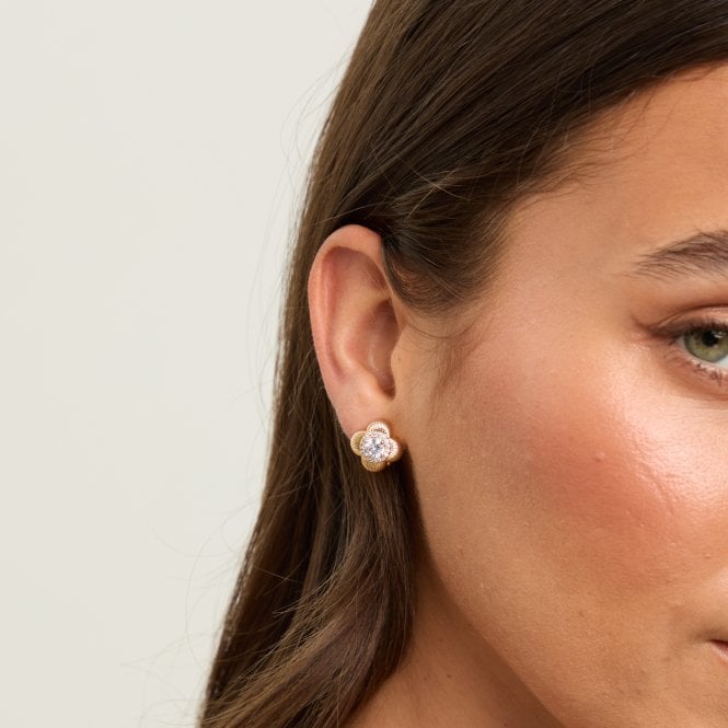 Jon Richard Jon Richard Gold Plated And Crystal Clover Earrings