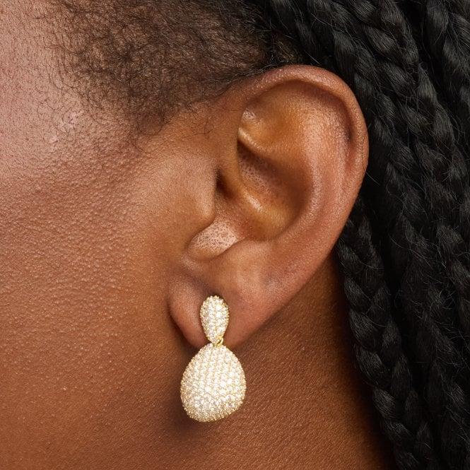 Jon Richard Jon Richard Gold Plated And Crystal Double Drop Dome Earrings