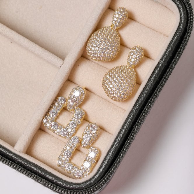 Jon Richard Jon Richard Gold Plated And Crystal Double Drop Dome Earrings