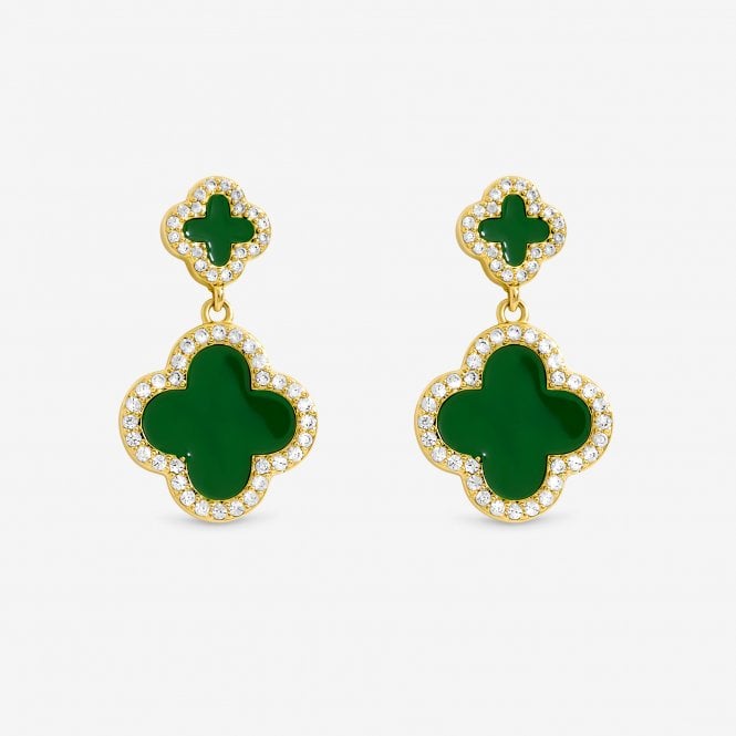 Jon Richard Jon Richard Gold Plated And Emerald Clover Earrings - Gift Box