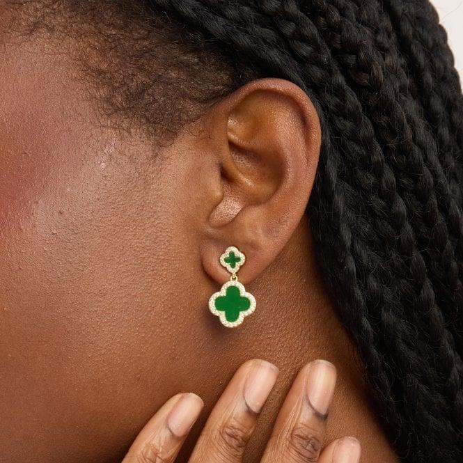 Jon Richard Jon Richard Gold Plated And Emerald Clover Earrings - Gift Box