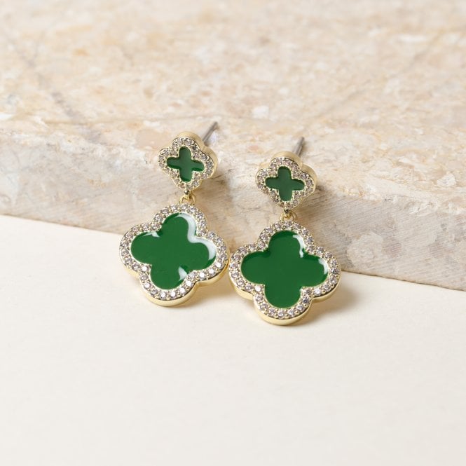 Jon Richard Jon Richard Gold Plated And Emerald Clover Earrings - Gift Box