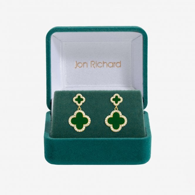 jon richard Jon Richard Gold Plated and Emerald Clover Earrings - Gift Box