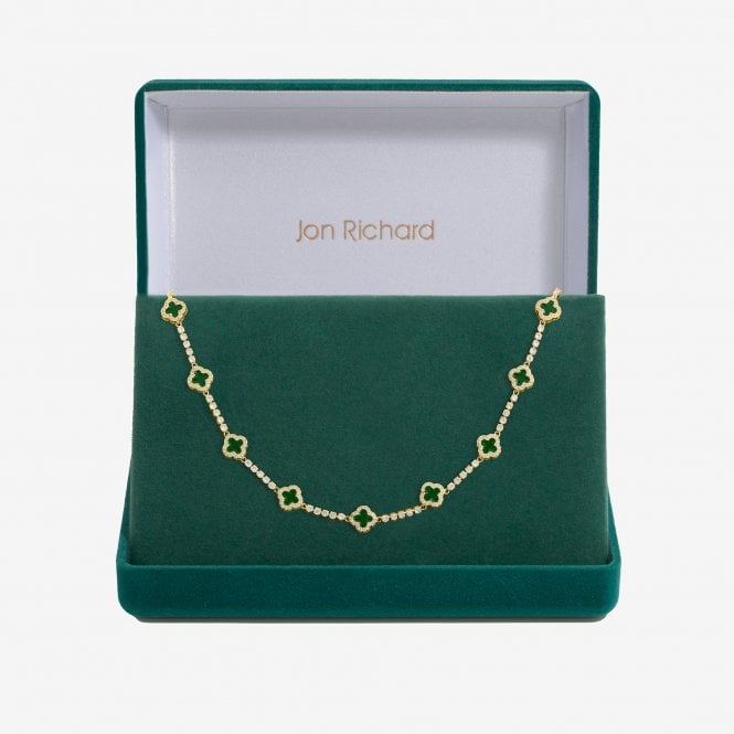 jon richard Jon Richard Gold Plated and Emerald Clover Necklace - Gift Box