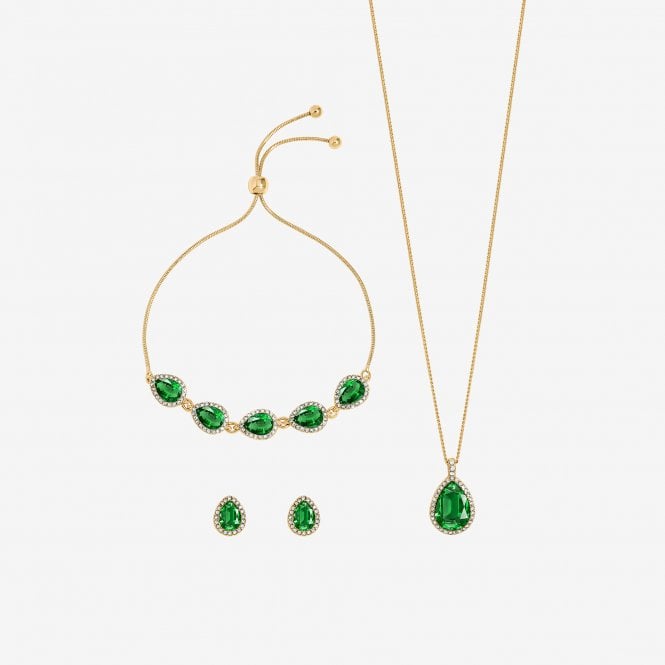 Jon Richard Jon Richard Gold Plated And Emerald Pear Drop Trio Set - Gift Box